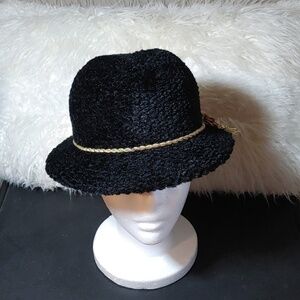Vintage Eaton Trilby Black with Gold Cord Chenille Hat